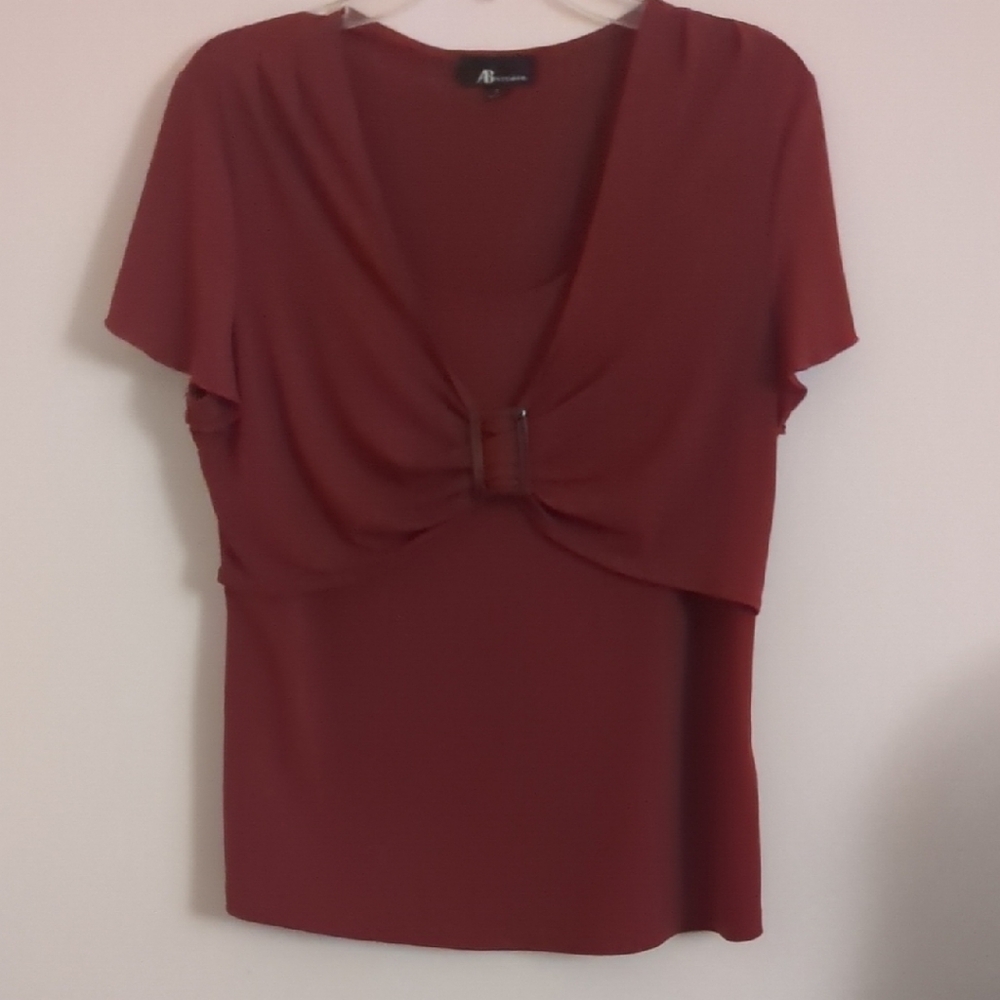 A. Byer Red Tie Front Short Sleeve Blouse Size L